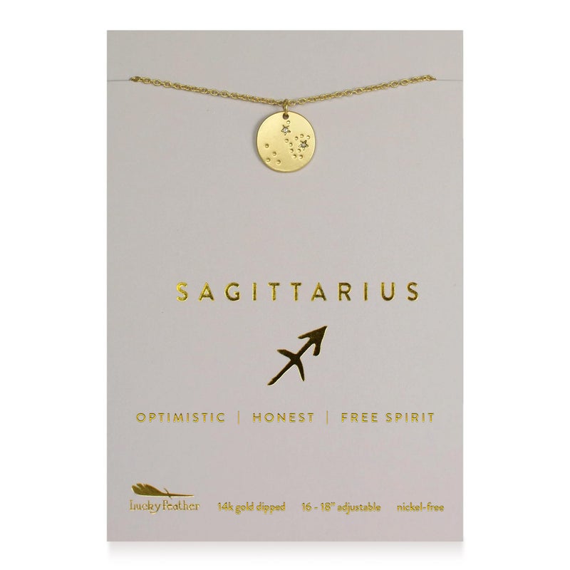 Lucky Feather Zodiac necklaces for women | Sagittarius 14K Gold-Plated Astrology Pendant for Girls | Horoscope Sign Zodiac gift | Great Christmas Stocking Stuffer | Trendy Birthday Jewelry Gift | 16â€ - 18â€ - Image 1